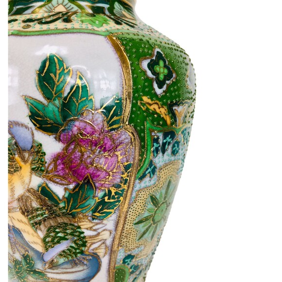 Vintage Early1900s Chinese Hand Painted Moriage Floral Peacock Vase Numbered - Picture 7 of 10
